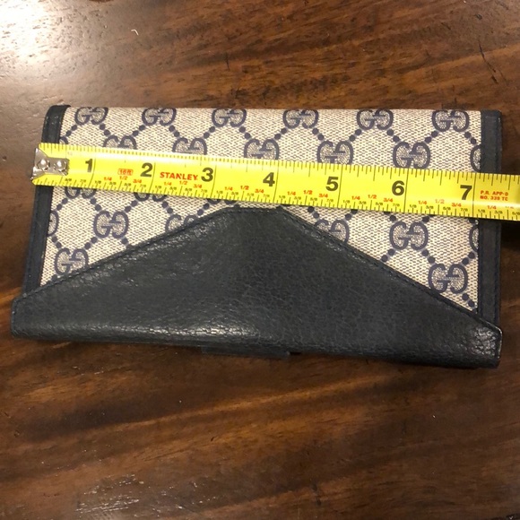 GUCCI GG Monogram Navy Blue Leather Coated Canvas Long Bifold Wallet Vintage - Picture 14 of 17